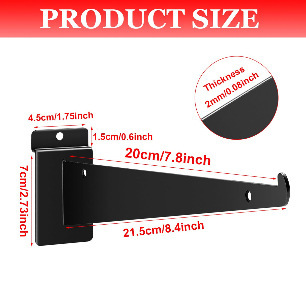 ALISWAT 10Pcs Slatwall Knife Shelf Brackets, 8 inch Metal Slatwall Bracket with Lip, Heavy Duty Shelf Slatwall Accessories for All Slat Wall Panels ALISWAT