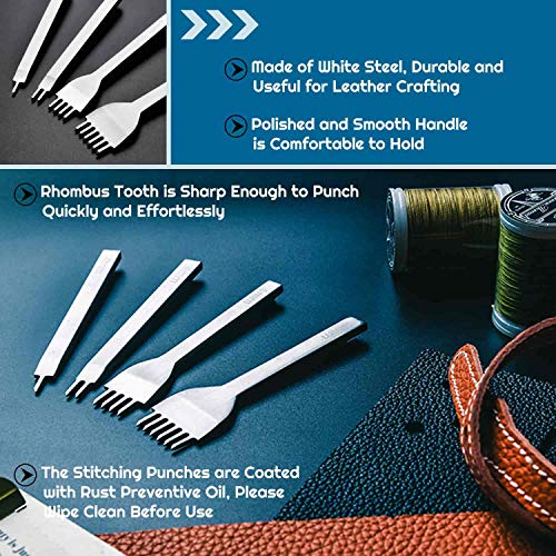 Cridoz 35 Pcs Leather Stitching Pouch Kit with 4mm Prong Sewing Hole Punch, Leather Sewing Tools, Waxed Thread and Large-Eye Stitching Needles for cridoz