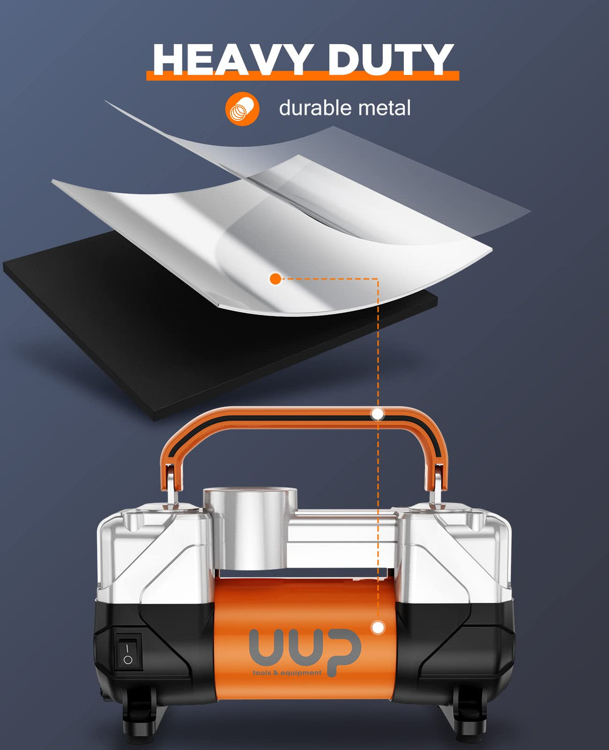 UUP Tire Inflator Air Compressor, 150PSI 12V DC Double Cylinders Heavy Duty Portable Air Pump w/Emergency LED Light for Truck, SUV, Car, RV UUP