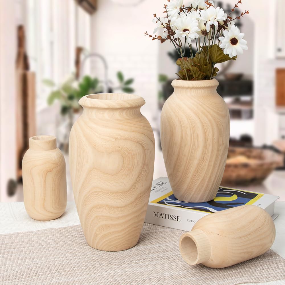 9" Tall Handmade Wooden Flower Vase, Large Wood Vase Decoration for Flower Arrangement Home Decoration Briful