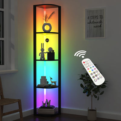 ROJASOP 5 Tiers Corner Shelf with Light Tall Display Shelf for Collectibles Control Multiple Color Lights via APP and Remote Control Floor Lamp with