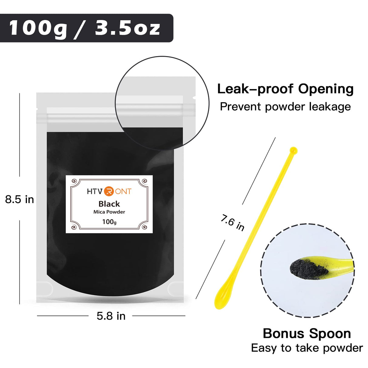 HTVRONT Black Mica Powder for Epoxy Resin - 3.5 oz (100g) Easy to Mix Resin Pigment Powder, Nature Non-Toxic Mica Powder for Soap Making, Candle HTVRONT