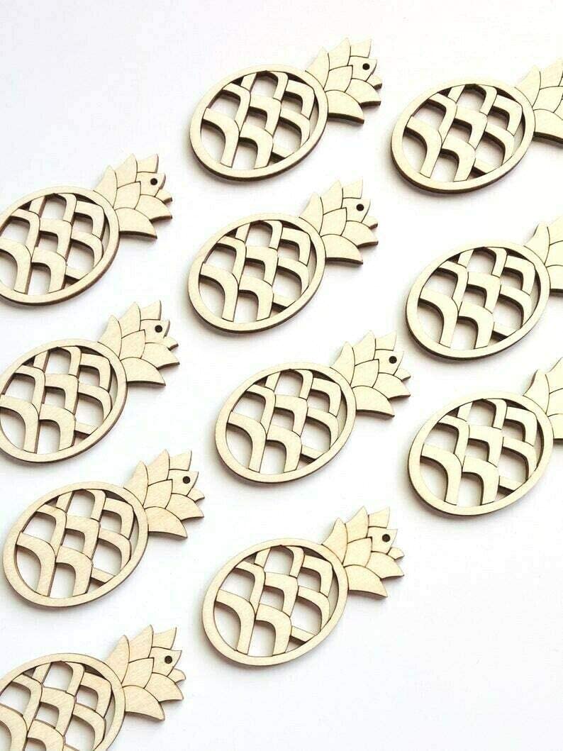 ALL SIZES BULK (12pc to 100pc) Unfinished Wood Wooden Laser Pineapple Flower Cutout Dangle Earring Jewelry Blanks Shape Crafts Made in Texas Texan Wood Crafts