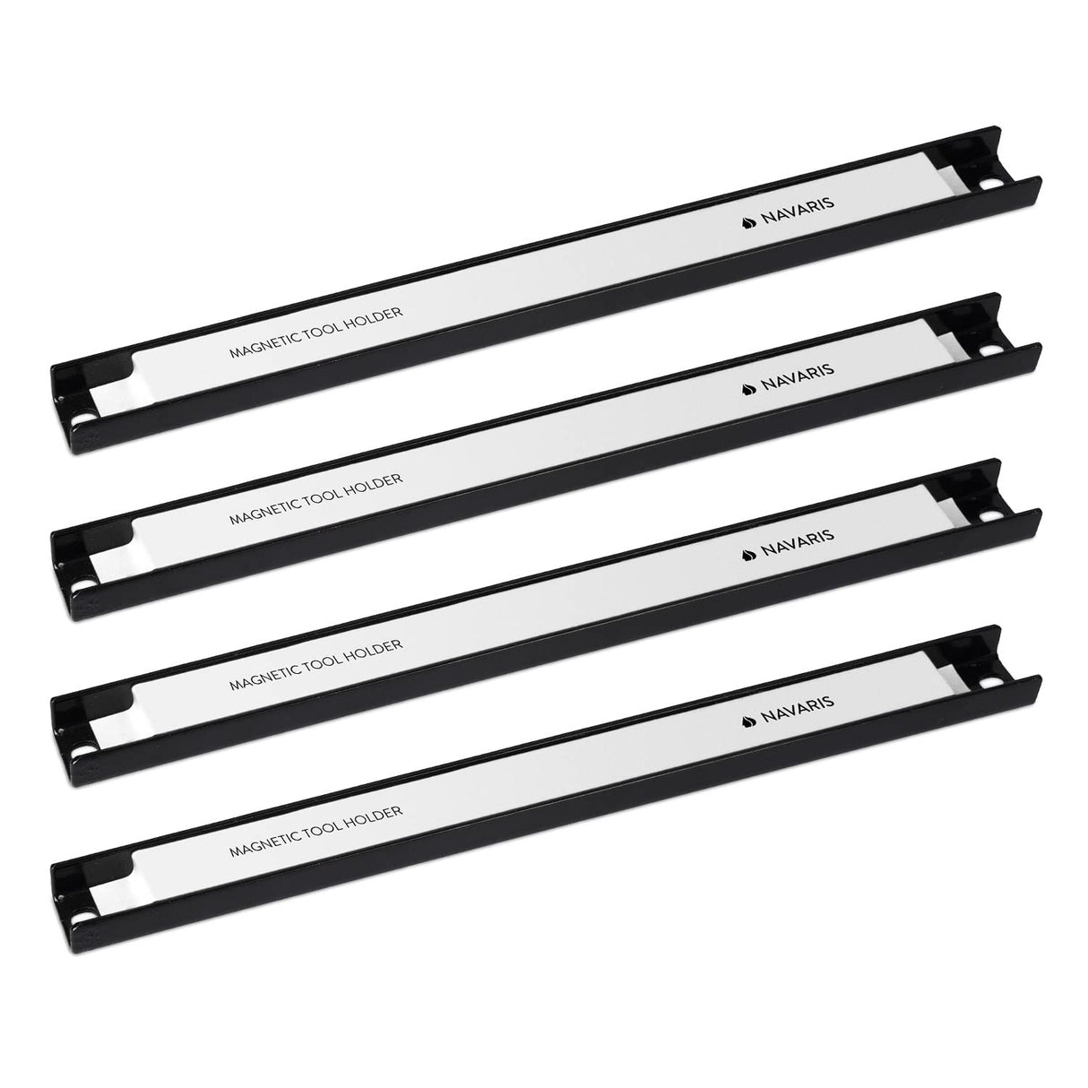 Navaris Set of 4 Magnetic Tool Holder Rack - 12 Inch Heavy Duty Garage Wall Holder Strip for Tools - Tool Bar with Magnet for Screwdriver, Wrench Navaris