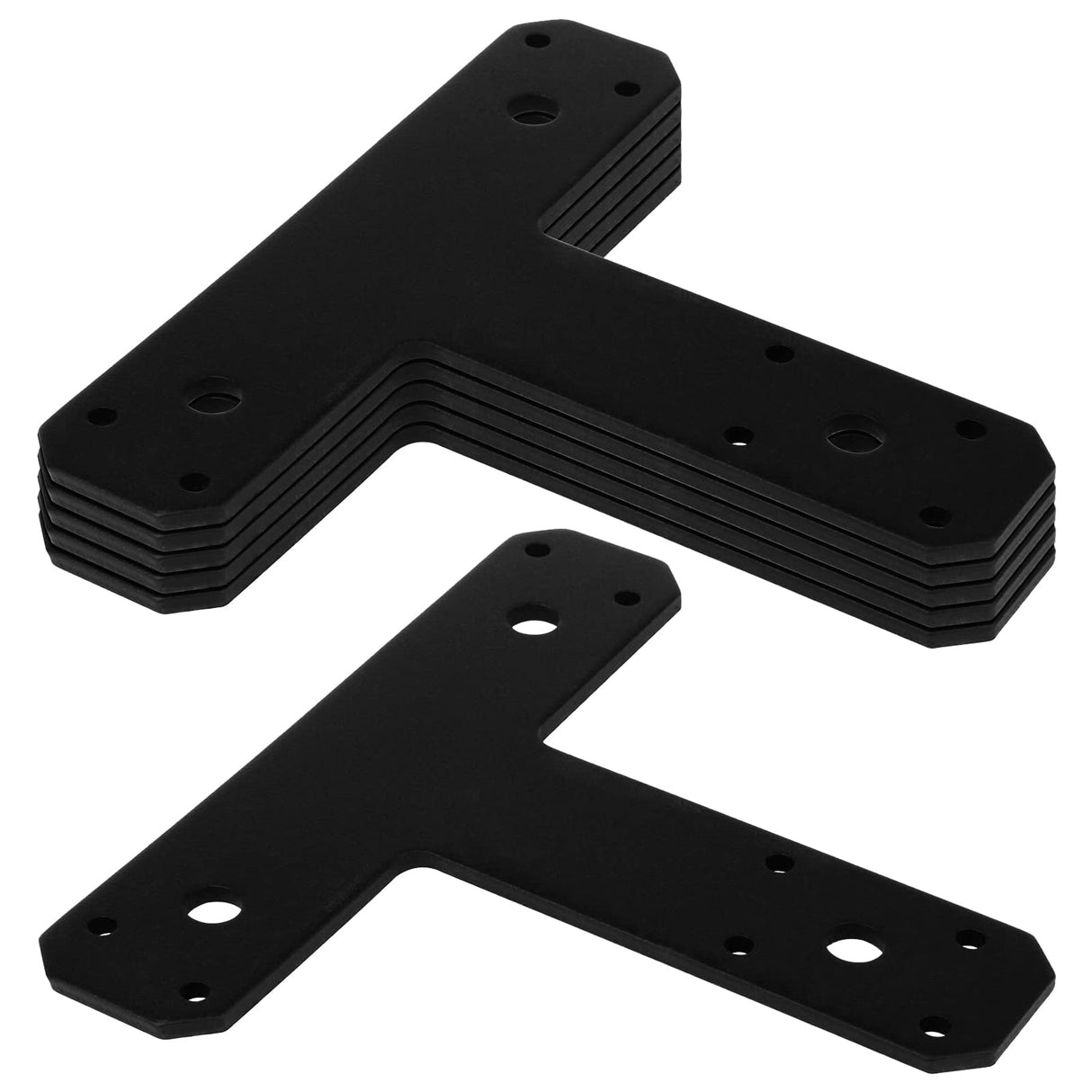 6 Pack Steel T Bracket for Wood, Black Pergola Brackets, Heavy-Duty Mending Plates for Wood, Flat Straight Steel Repair Fixing T Plate Bracket, elifeconnection