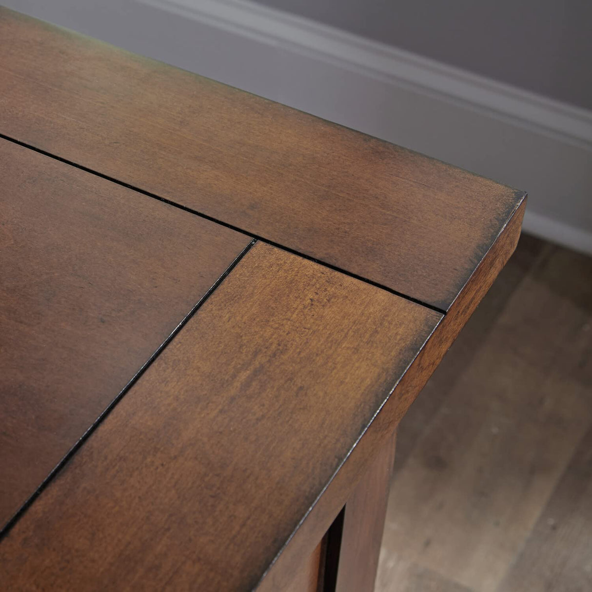 Home Styles Tahoe Aged Maple Executive Writing Desk with Two Accessory Drawers on Each Side, Drop-Down Center Drawer, Keyboard Tray, and Antiqued homestyles