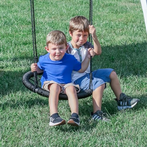 Backyard Discovery Whispering Point All Cedar Wooden Swing Set, Raised Club House, Grey Wave Slide, Web Swing, Climbing Wall, 2 Belt Swings, Crow's Backyard Discovery