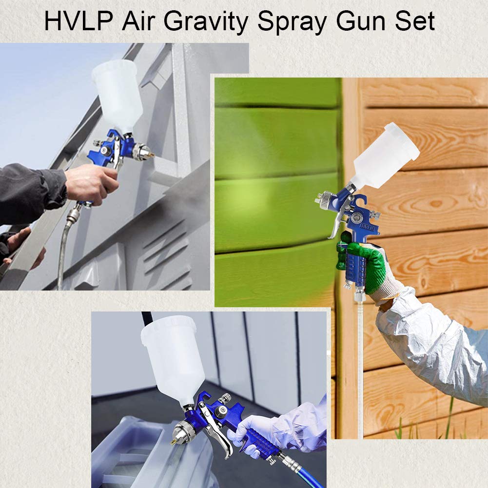 HVLP Air Gravity Spray Gun Set,2-Sprayer Paint Gun,0.8mm 150ml & 1.4mm 600ml Auto Gravity Feed Painting with Locking Air Pressure Regulator Gauge Air Hotorda