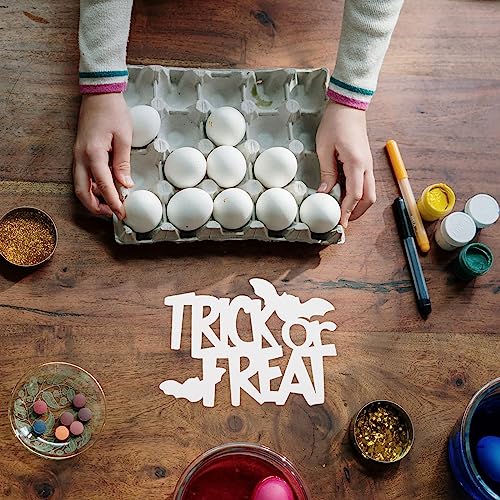 Ciieeo 3pcs Halloween Wood Cutouts White Blank Wooden Slices Happy Halloween Spooky Trick or Treat Unfinished Wooden Pieces Sign for Painting Art Ciieeo