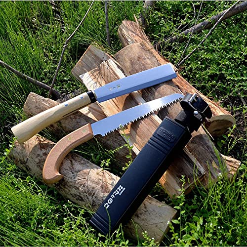 KAKURI Japanese NATA Tool Knife 6.5" and Pruning Saw Set, Made in Japan, Bushcraft Hatchet Axe and Saw Combo with Sheath for Camping, Outdoor, KAKURI