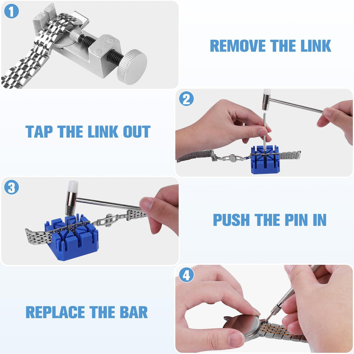 Watch Link Removal Tool Kit, Watch Band Strap Link Pins Remover Repair Tool, Watch Sizing Tool Kit for Watch Bracelet Adjustment Resizing, Watch Pin BYNIIUR