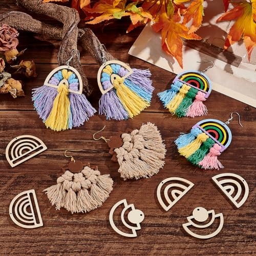 PH PandaHall 200PCS Unfinished Wood Blanks Charms 4 Style DIY Rainbow Earrings Pendants Wood Earring Findings for Earring Necklace Jewelry DIY Craft PH PandaHall