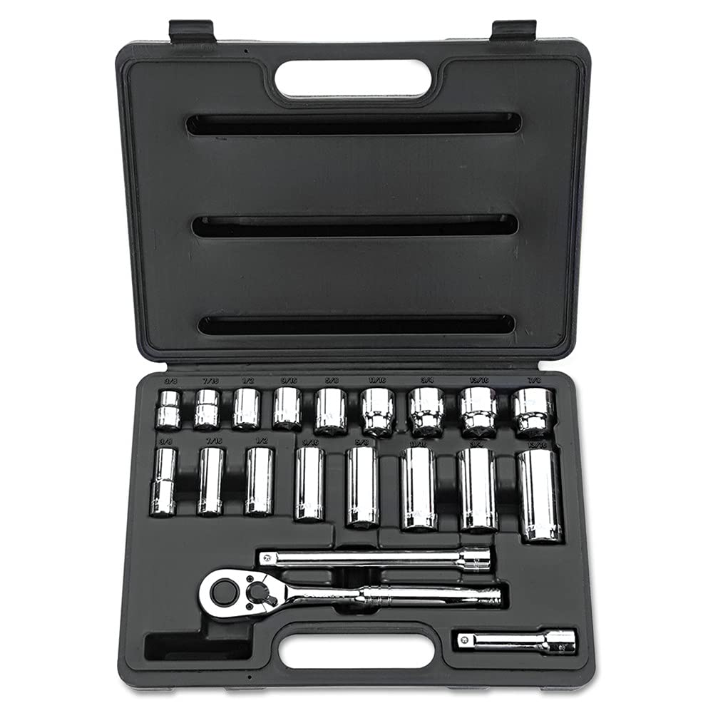 Stanley Tools 20-Piece SAE Standard/Deep Socket Set, 3/8" Drive, 12-Point Sockets Stanley