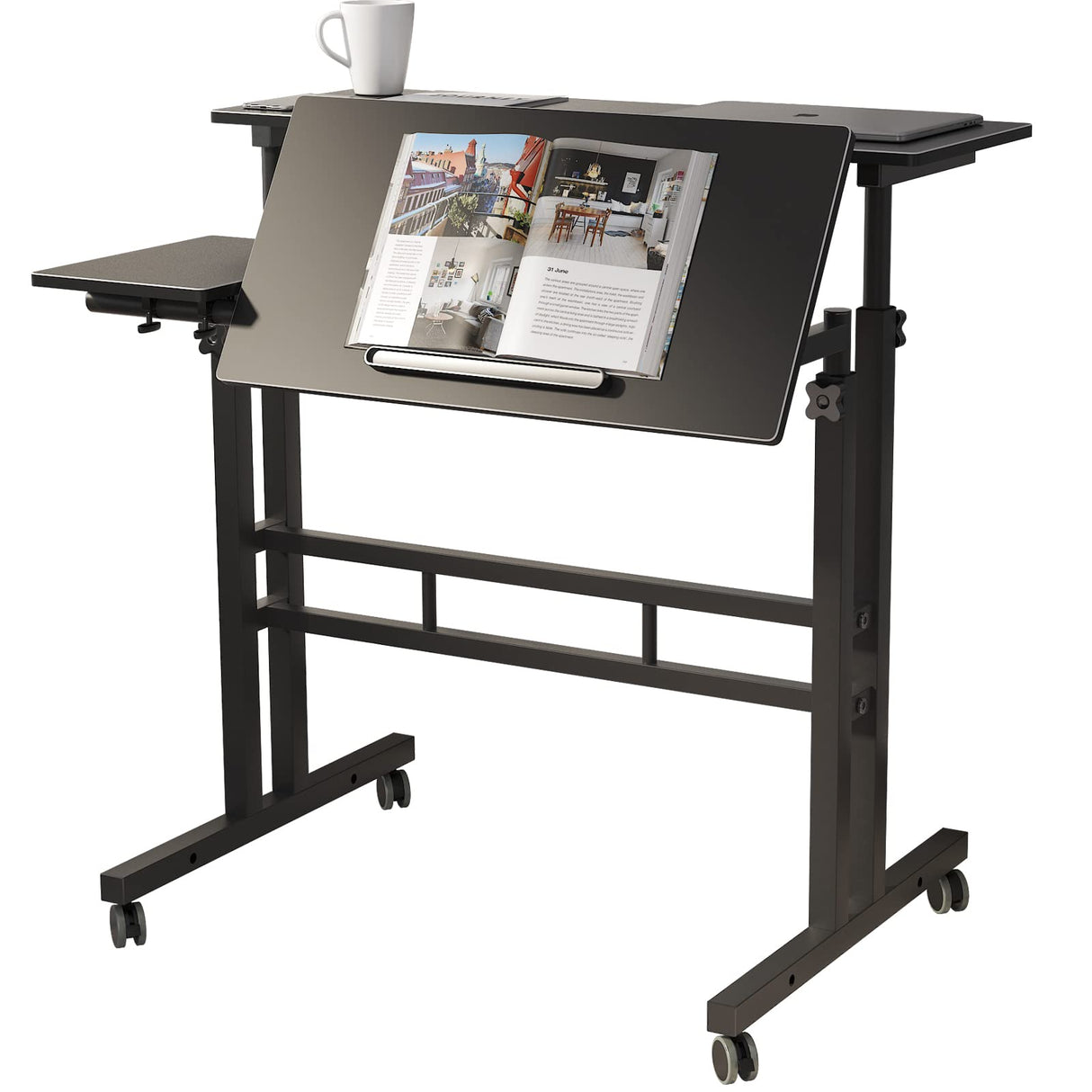 sogesfurniture Height Adjustable Sit Stand Workstation Mobile Standing Desk Home Office Desk with Standing and Seating,Black BHUS-101-2BK sogesfurniture