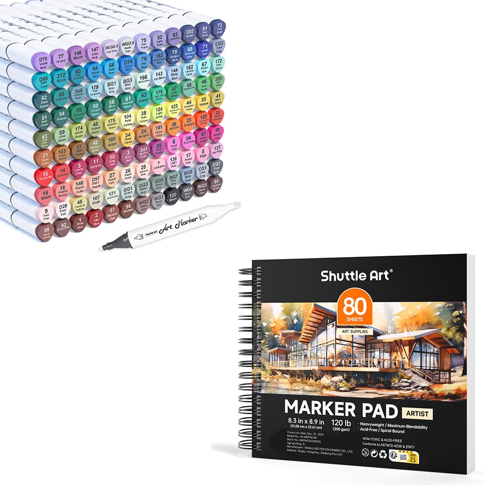 Shuttle Art 205 Colors Dual Tip Alcohol Markers, 204 Colors Permanent Marker Plus 1 Blender 1 Marker Pad 1 Case and Color Chart for Kids Adult