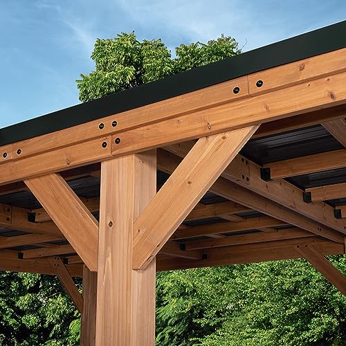 Backyard Discovery Kingsport 20 ft. x 12 ft. All Cedar Wooden Carport Gazebo with Hard Top Steel Roof Backyard Discovery