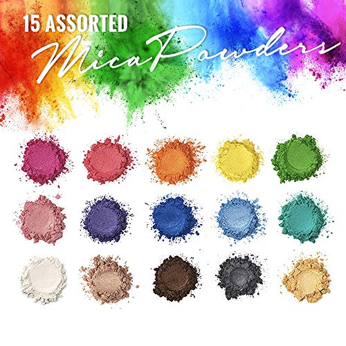 Pixiss Epoxy Resin Dye, Mica Powder, 15 Powdered Pigments Set, Soap Dye, Hand Soap Making Supplies, Eyeshadow and Lips Makeup Dye, Slime Pigment Pixiss