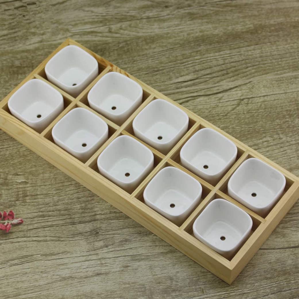 Rustic Compartments Wooden Divided Boxes Succulents Flower Pot Desktop Storage Box Holder, Wood Display Tray for Crafts, Jewelry (10 grids) LokweeTal