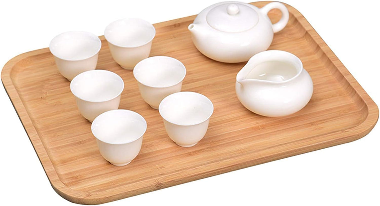 Yarlung 2 Pack Bamboo Tray Cheese Plate, 14x9 Inches Food Serving Saucer Wood Rectangular Platter for Coffee, Tea, Fruit, Plant Pot yarlung