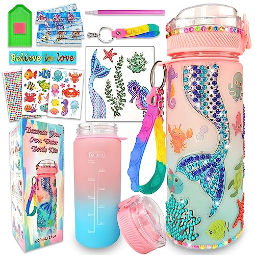 EDsportshouse Decorate Your Own Water Bottle Kits for Girls Age 4-6-8-10,Mermaid Gem Diamond Painting Crafts,Fun Arts and Crafts Gifts Toys for Girls EDsportshouse