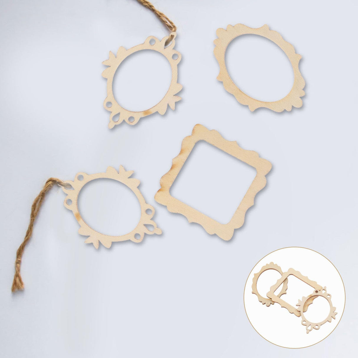 SEWACC 60 Pcs Unfinished Wood Photo Frame Pendants Wooden Cutouts Mini Picture Frame Wooden Shape Pieces for DIY Craft Ornaments Wood Picture Frames SEWACC