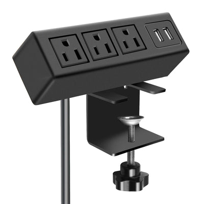 CCCEI 3 Outlet Desk Clamp Power Strip with USB Ports, Desktop Power Strip Surge Protector 1200J. Desk Mount Charging Power Station, on Desk Edge