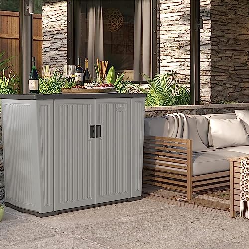 Suncast Backyard Oasis 130 Gallon, Outdoor Storage Shed Basic Unit Easy to Clean with Top Lid, Plastic, 150 pounds Capacity, Dove Gray Suncast