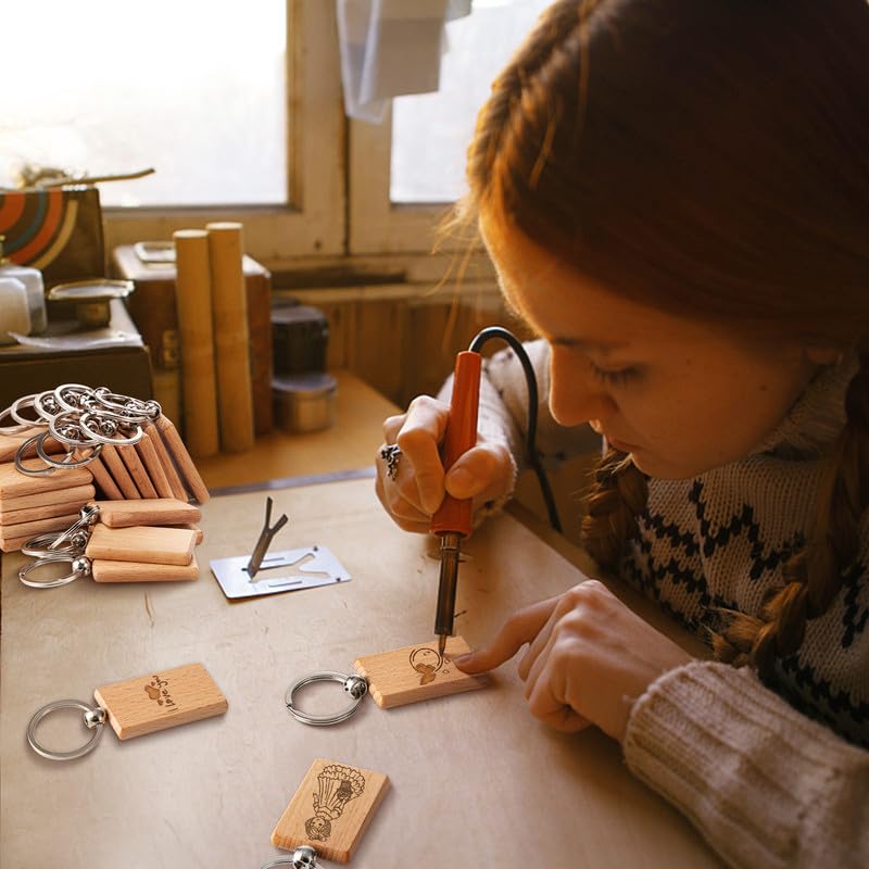 Yangbaga 50Pcs Natural Wood Slices-Wooden Keychain Blanks Unfinished Wood Slice for Laser Engraving,Christmas Crafts Wooden Circles for DIY Christmas Yangbaga