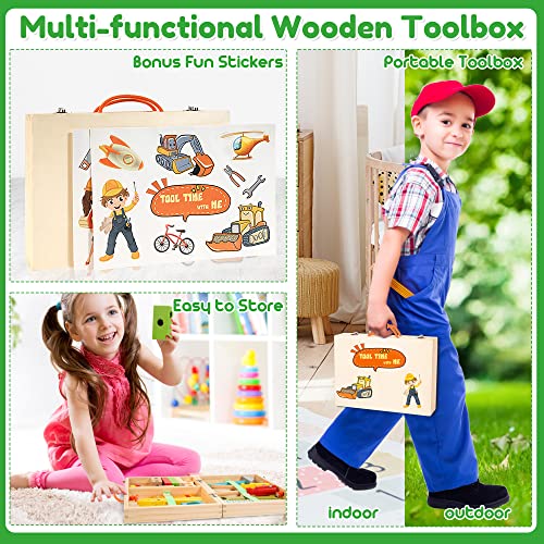 Bravmate Wooden Kids Tool Set - 37 Pcs Montessori Building Kit Toy with Tool Box, STEM Educational Toys for 2 3 4 5 6 Year Old Boys Girls Toddlers, Bravmate