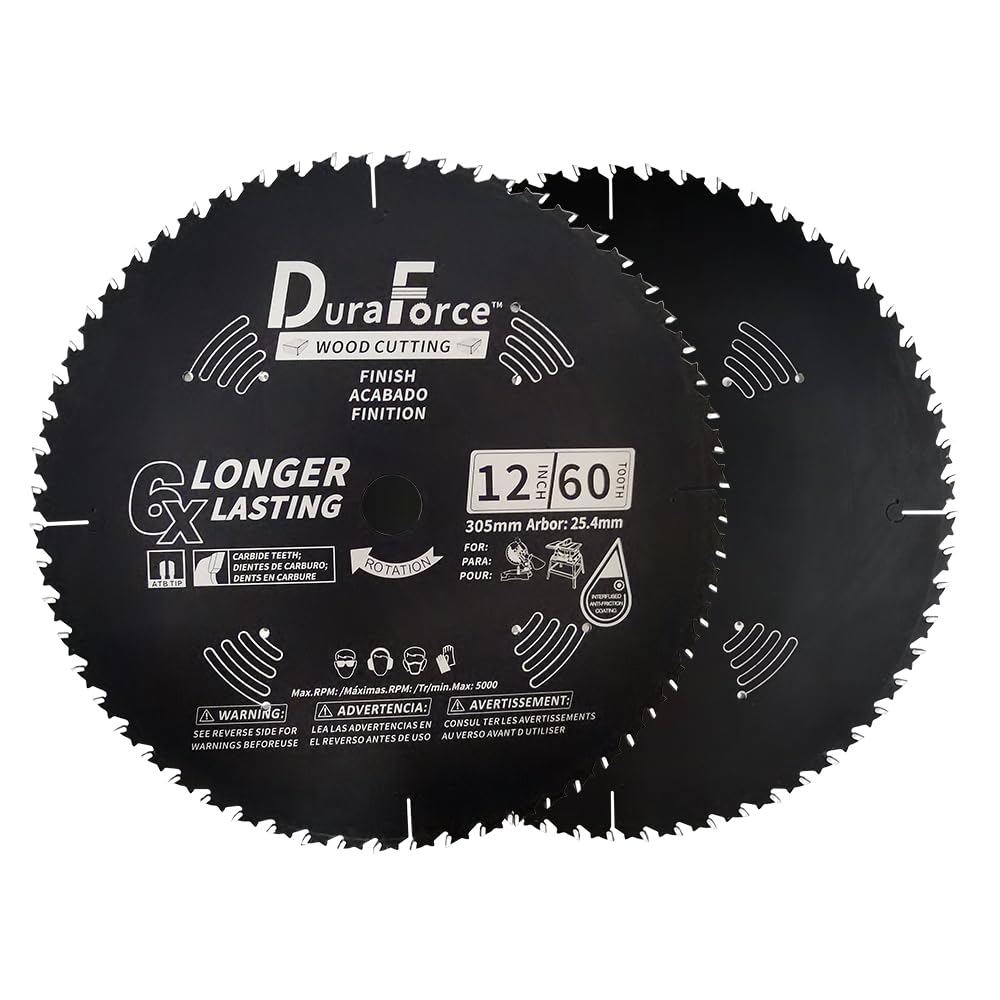 DuraForce 12-Inch 60-Tooth Professional Finish ATB Saw Blade with DuraGuard Anti-Stick for Miter and Table Saws (DF1200SP60) DURAFORCE