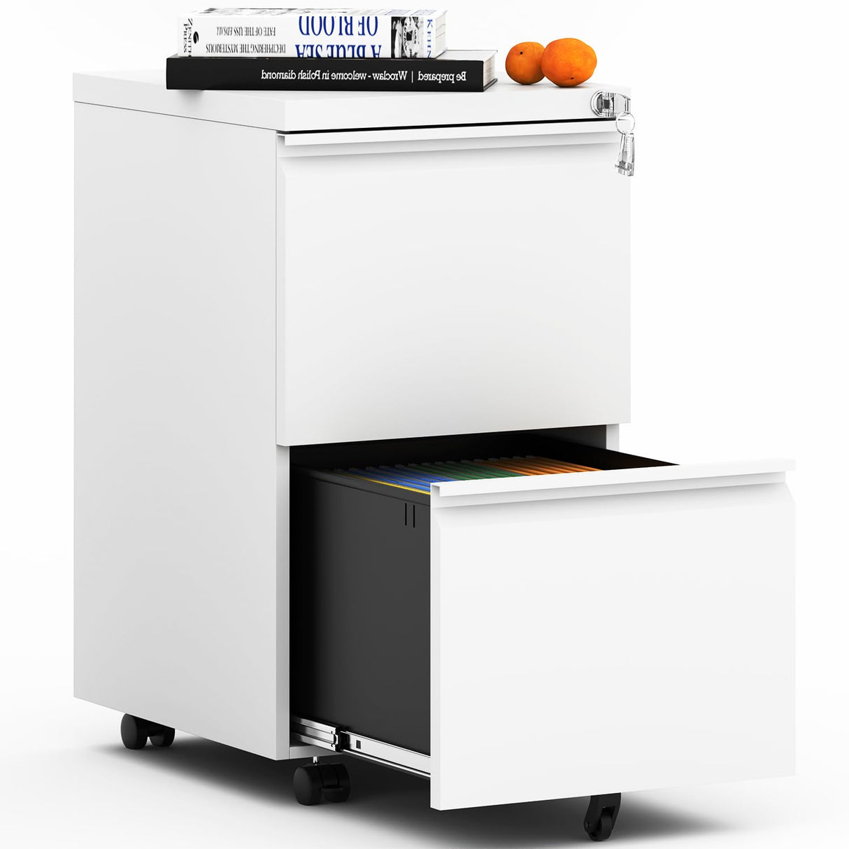 BIZOEIRON 2 Drawer Mobile File Cabinet,Under Desk Metal Filing Cabinet with Lock and Wheels,Rolling File Cabinet for Home Office Legal/Letter/A4 File BIZOEIRON