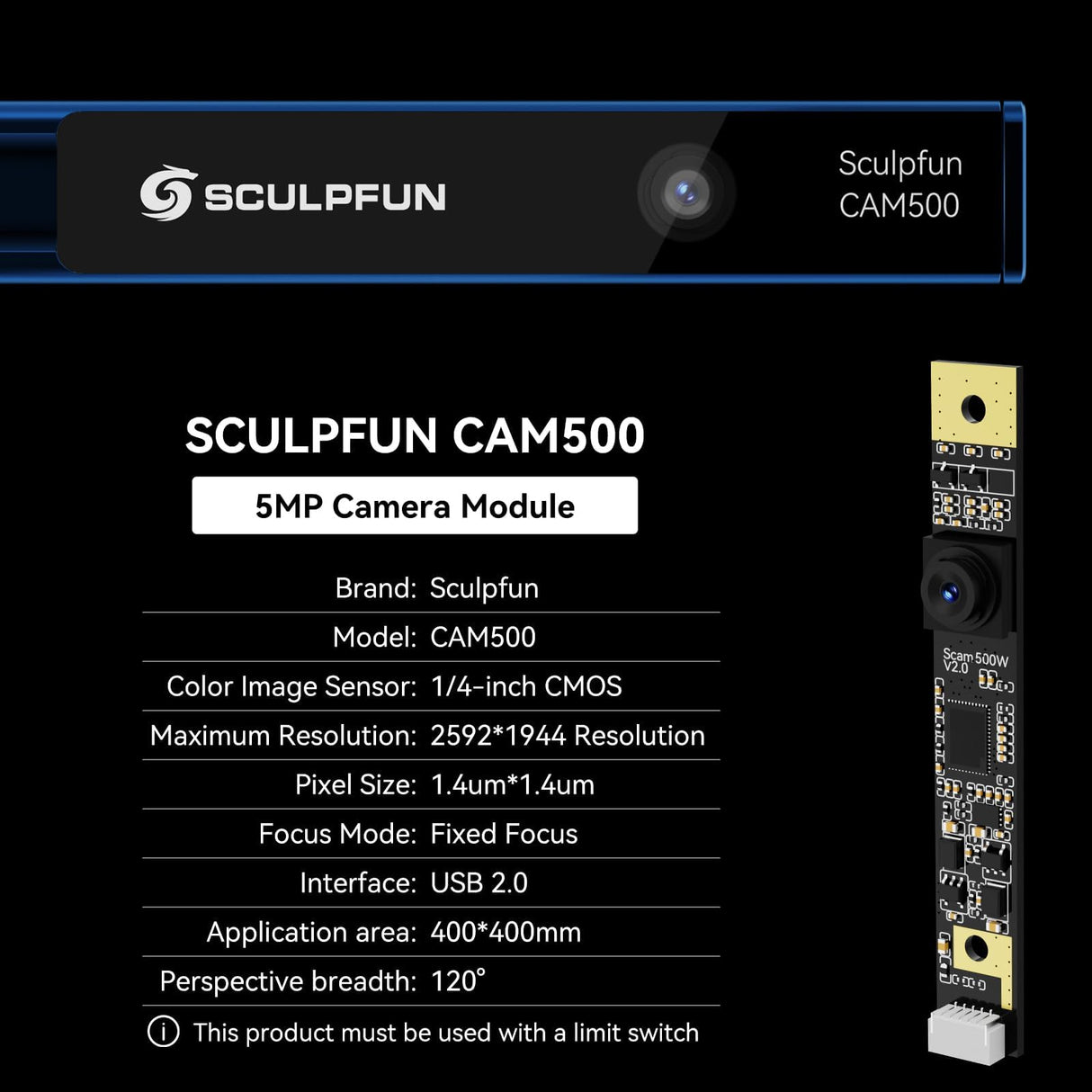 SCULPFUN CAM500 Lightburn Camera,Lightburn Camera for Laser Cutter Precise Positioning,HD Recording,Industrial Camera for Laser Engraver,Working SCULPFUN