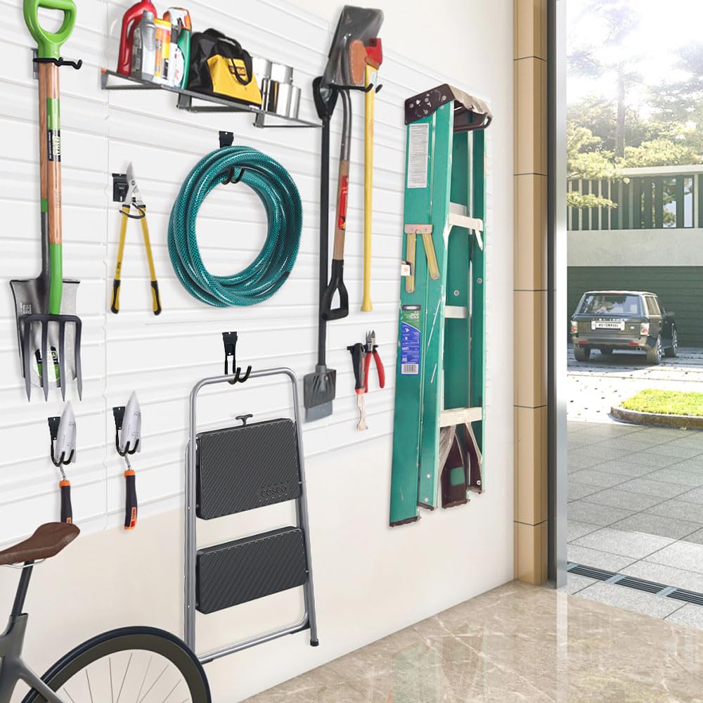 BELLO YON Slatwall Panel Garage Wall Organizer Heavy Duty Wall Mounted PVC Slat Wall Rack, 4 feet Garage Wall and Home Organizer Storage System, BELLO YON