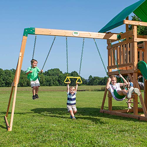 Backyard Discovery Mount McKinley All Cedar Wood Swing Set, Playground for All Kids Age 3-10, Rock Wall, Wave Slide, Fort, Double Rock Climber and Backyard Discovery