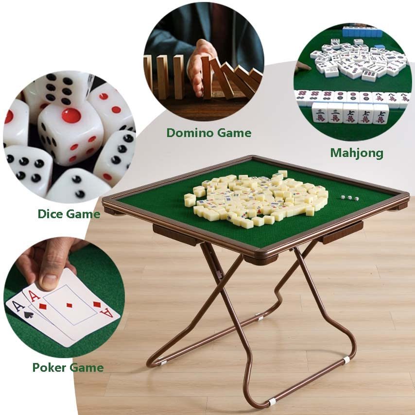 MJTABLE Mahjong Table, 35" Card Tables Folding Square with 4 Cup Holders & 4 Drawers for 4 People, Wear-Resistant Desktop Majiang Table for Poker