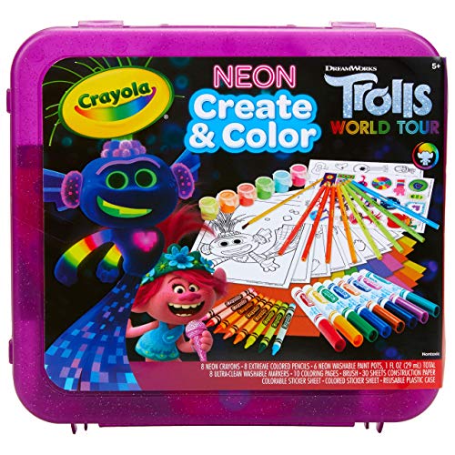 Crayola Trolls World Tour, Neon Create & Color Art Set, Over 70 Art Supplies, Gift for Kids, 5, 6, 7, 8 Crayola