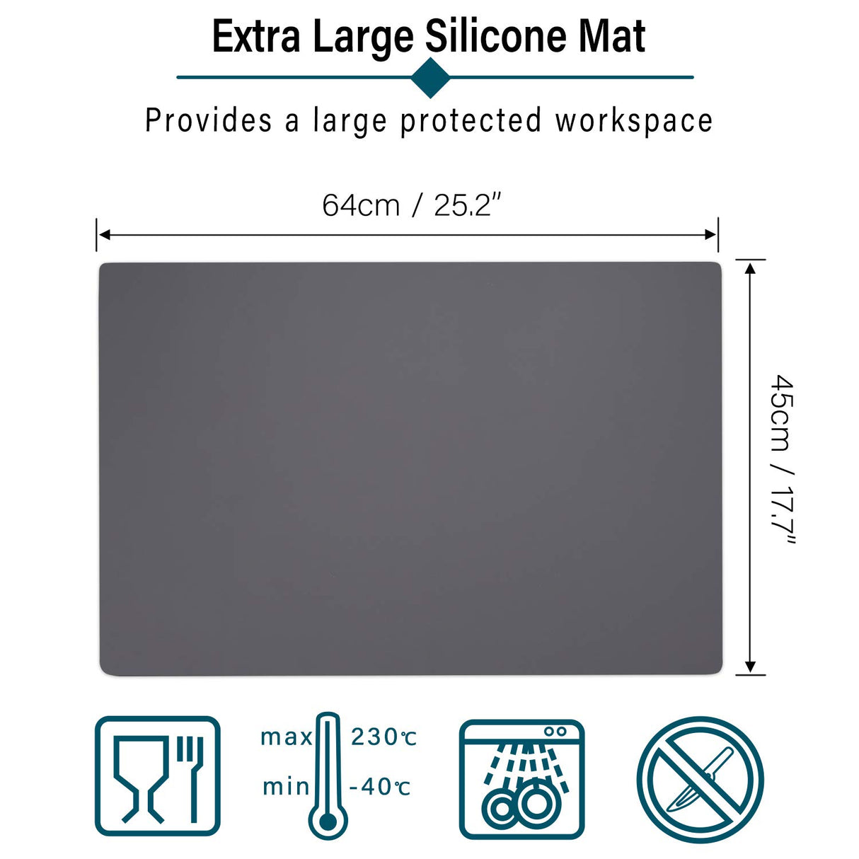 Gartful Silicone Mat Dark Grey 25.2" x 17.7", Silicone Craft Sheet Large, Silicone Pad Desk Work Mat, Countertop Protector, Table Placemat, Resin Gartful