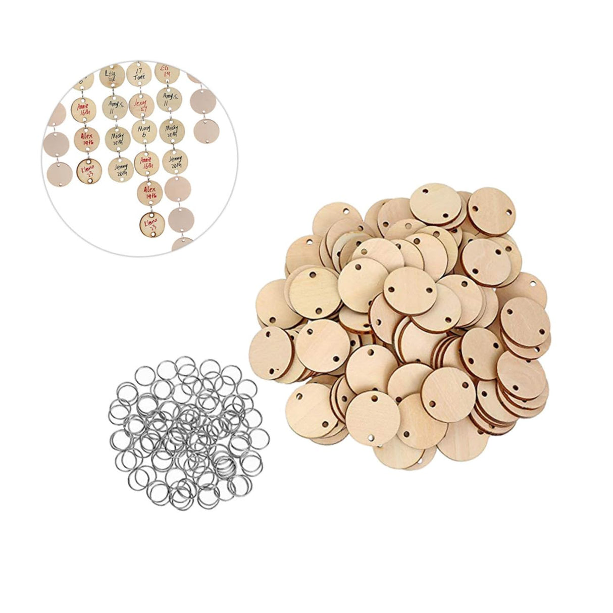 SEWACC 200 Pcs Round Wood Chip Pendant with Holes Wood Reminder Mini Calendar Wood Chips Family Birthday Board Reminder Board Calendar Slices SEWACC