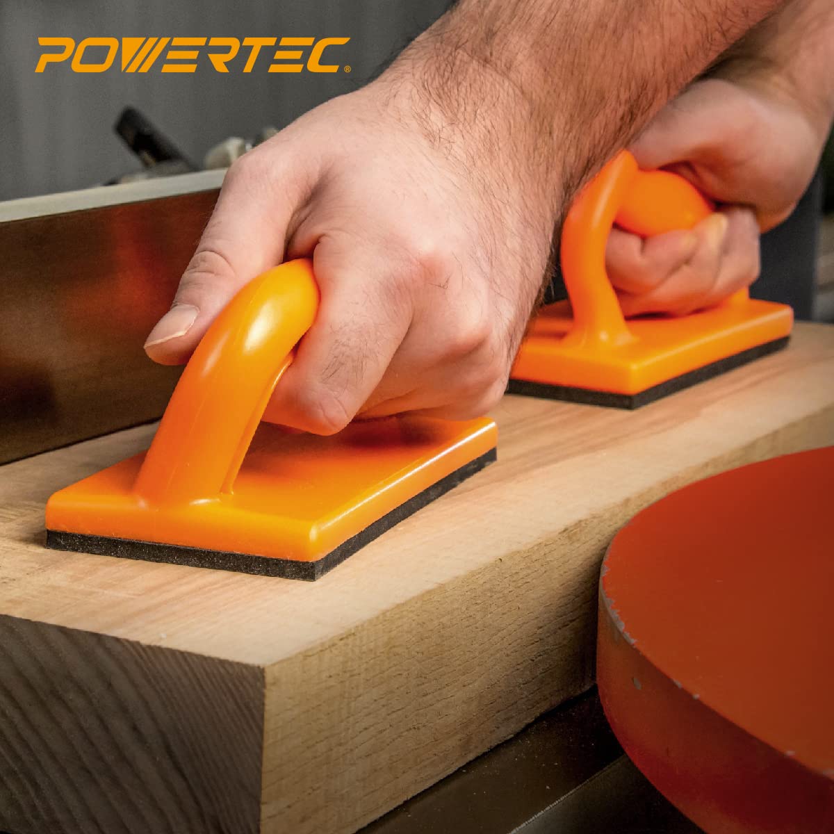 POWERTEC 71032 Safety Push Block Set for Woodworking, Table Saws, Jointers and Router Tables, Orange Color, 2-Pack POWERTEC
