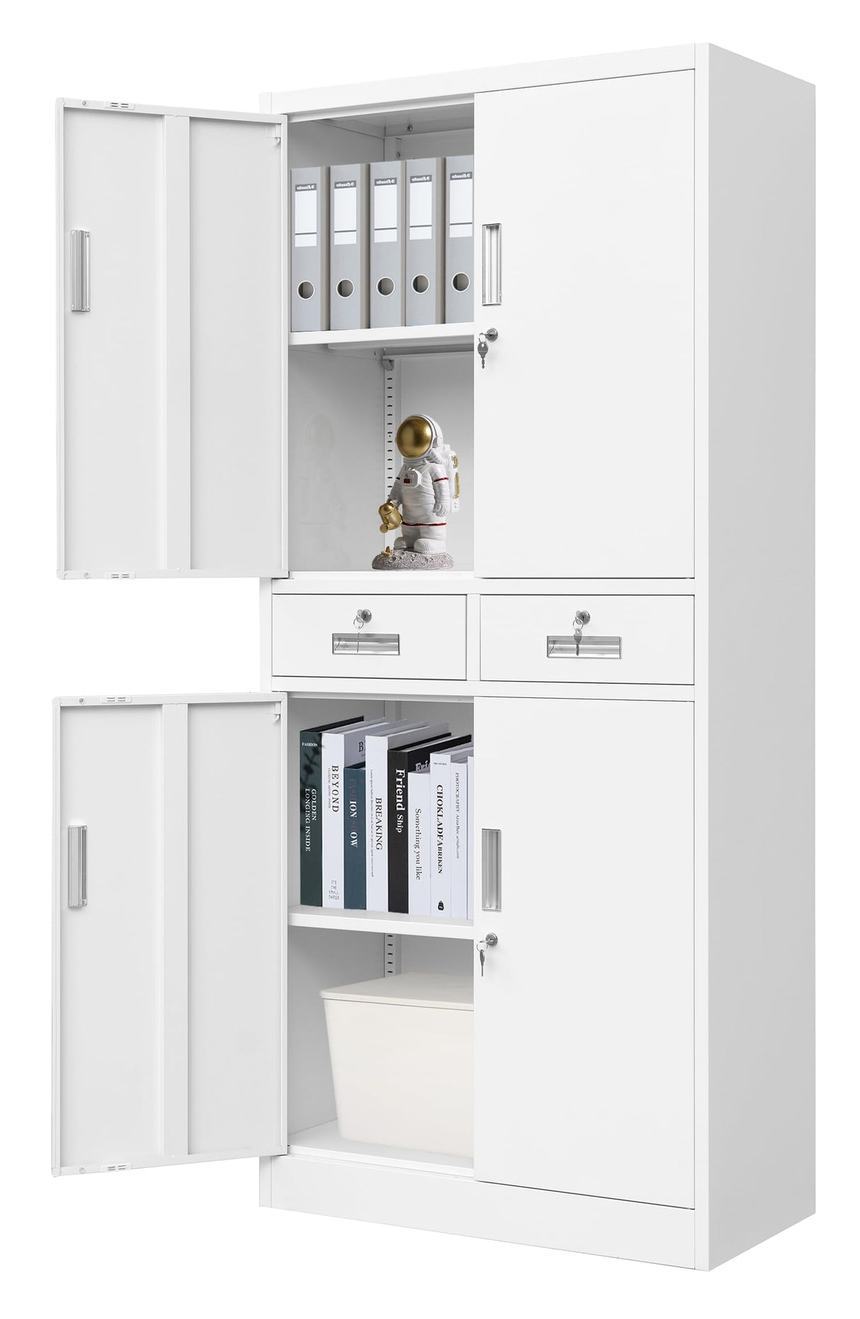 CMY Metal Storage Cabinet, 71" H x 32" W x 16" D Locking Storage Cabinet with Adjustable Shelves and 2 Drawers, Steel Storage Cabinet for Office, CMY