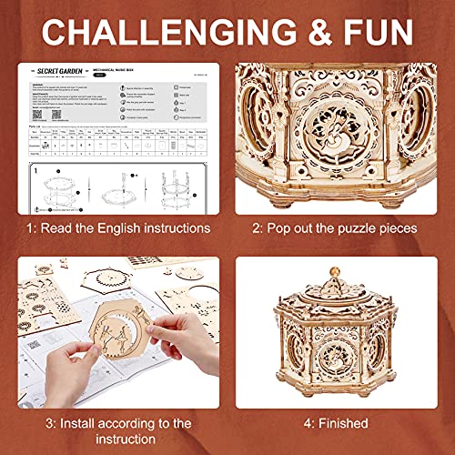 RoWood 3D Wooden Puzzles for Adults, Music Box Brain Teaser Mechanical Model Kits, Gift for Teens Girls Women on Birthday/Valentine's Day/Christmas- RoWood
