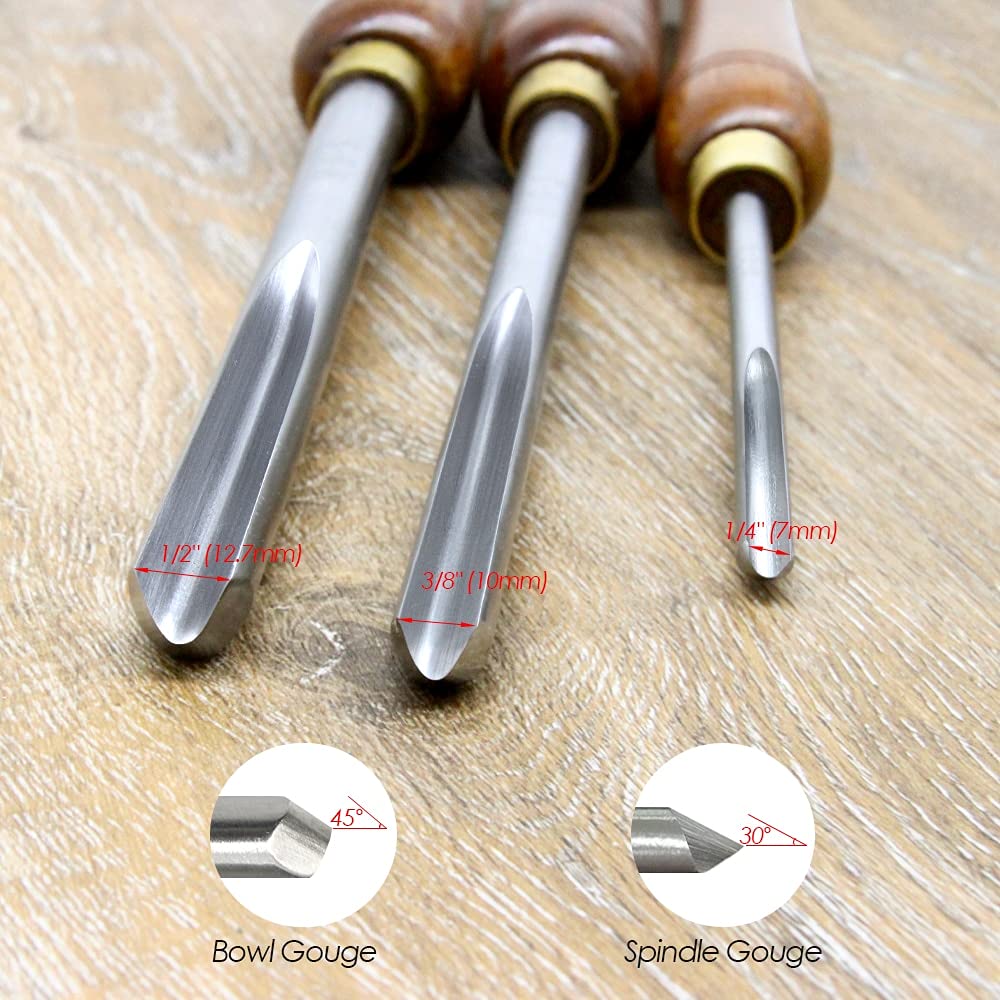 Wood Carving Gouge, Bowl Gouge HSS Woodturning Tools 1/2" & 3/8" V-shaped Flute Woodworking Spindle Roughing Turning Chisels For Wood Lathe (Color : SYHML-SHOP