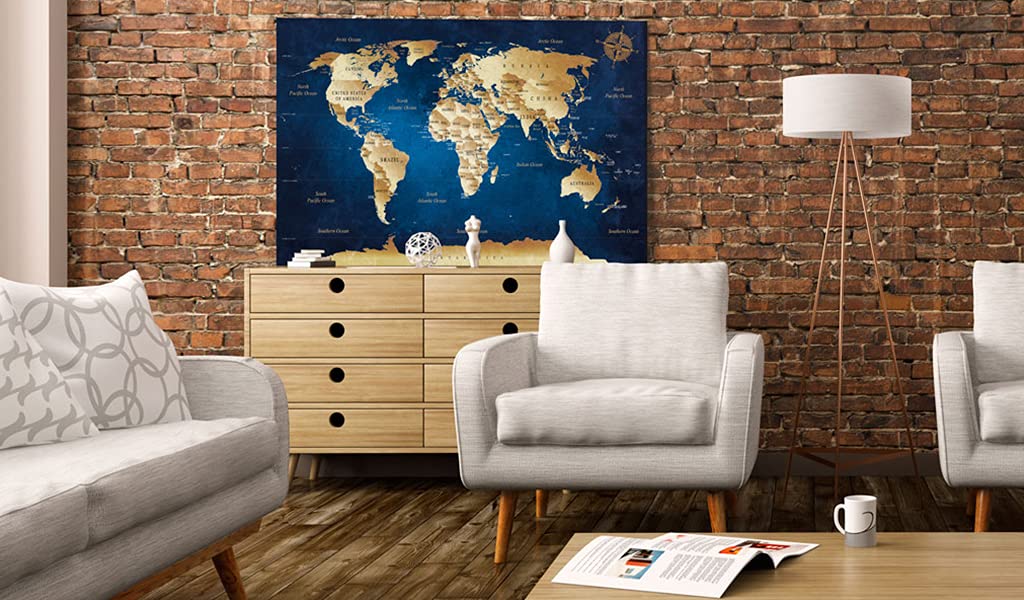 artgeist Acoustic Canvas Wall Art Print World Map 35x24 in - 1pcs Picture with Acoustic Foam Sound Print Artwork Room Acoustics Soundproofing World artgeist