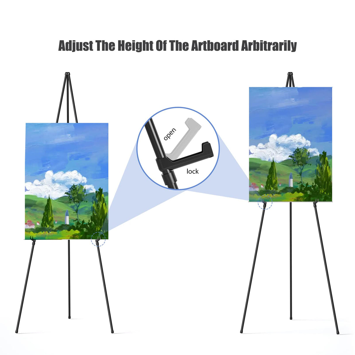 Easel Stand for Display, Aredy 63" Portable Painting Easel, Lightweight Metal Easels for Painting Canvas, Wedding Sign (2 Pack) Aredy