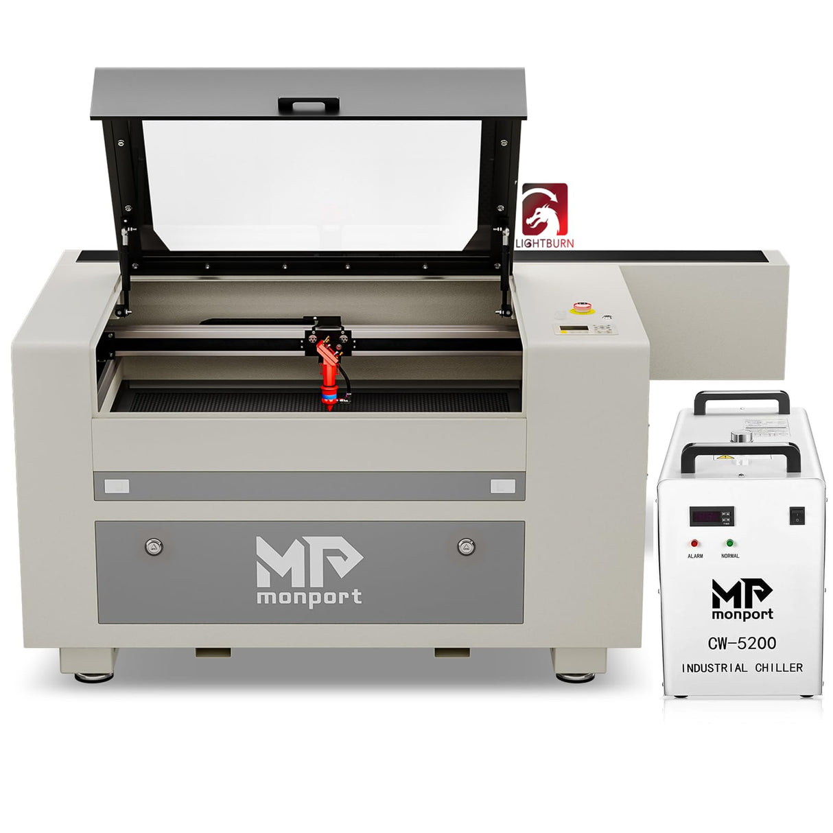Monport 80W CO2 Laser Engraver&Water Chiller with Lightburn,16"x24" Laser Engraving Cutting Machine with Autofocus 2 Way Pass Air Assist Commercial Monport