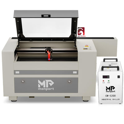Monport 80W CO2 Laser Engraver&Water Chiller with Lightburn,16"x24" Laser Engraving Cutting Machine with Autofocus 2 Way Pass Air Assist Commercial