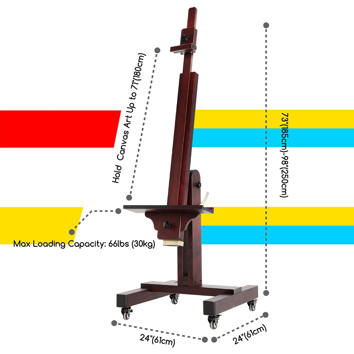 MEEDEN Extra Large Studio Easel, Professional Artist Easel, Heavy Duty Floor Easel, Tilts Flat Easily, Rosewood Finished, Holds Canvas Art up to 71” MEEDEN