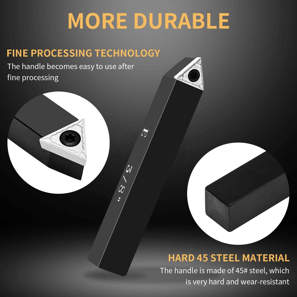 SENDUO 3/8" Indexable Carbide Turning Inserts Holder Set for Machining Lathes, 5 Pcs Set Metal Lathe Tools Inserts Bits with Carbide Inserts SENDUO