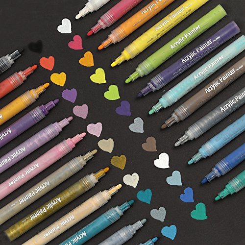 Lelix Acrylic Paint Markers, 24 Colors Permanent Acrylic Paint Pens for Rock, Glass painting, Ceramic, Wood, Canvas, Fabric, Photo Album, DIY Craft Lelix