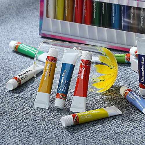 TRANSON Acrylic Paint Set 24-color with 12 Paint Brushes and Palette Non-toxic for Canvas Craft Rock Art Painting TRANSON